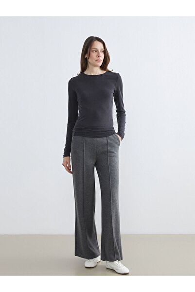 LC Waikiki Anthracite Elastic Waist Wide Leg Women's Trousers