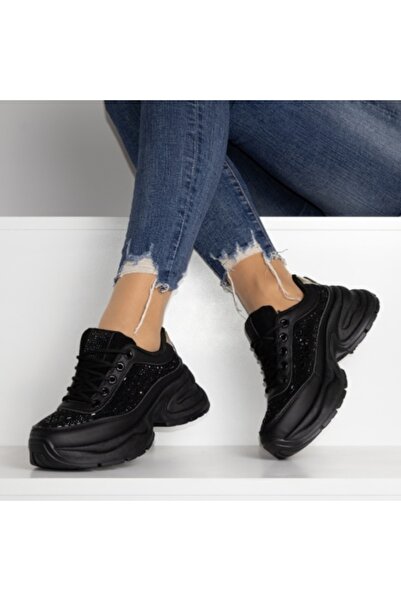 Monica Black High-Platform -Leather Sneakers