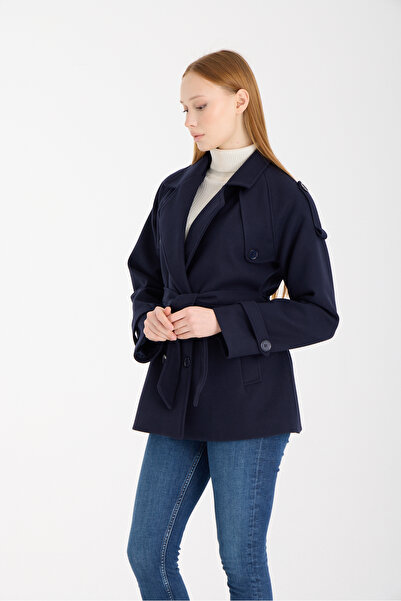 Bolivente Calina Navy Blue Regular Fit Premium Cashmere Jacket