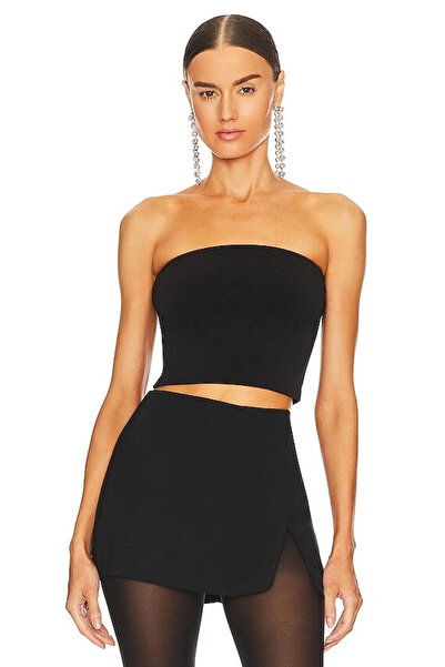 MetuCA Γυναικείο μαύρο στράπλες κομμένο μπουστάκι από ύφασμα διπλής στρώσης α...