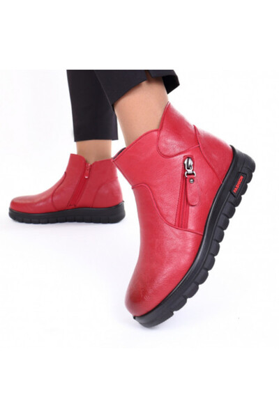 Nihan Red Faux Leather Fur-Lined Boots