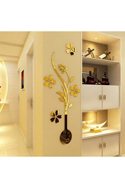 Nirvana Decor Vazo Çiçek Tasarım Pleksi Ayna Duvar Dekoru – Gold / Gümüş Ayna...