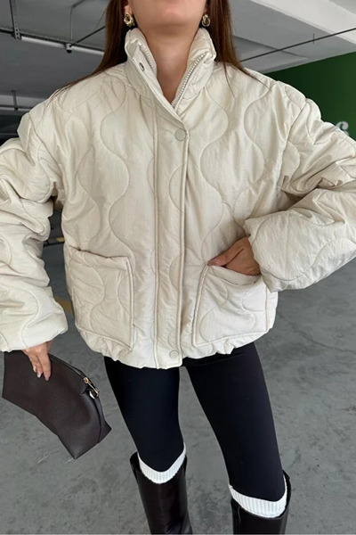 Coşkun GİYİM Women's Quilted Coat Stone 26009