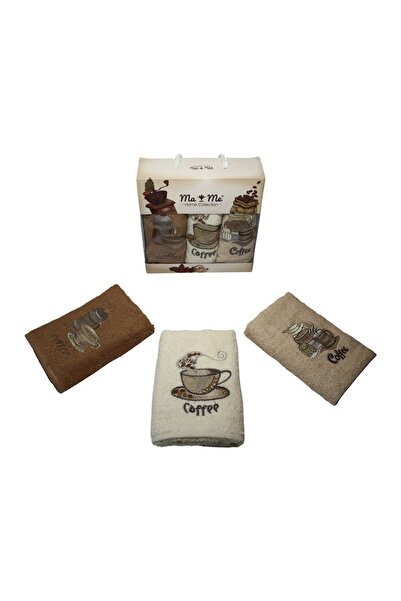 Kitchen Set of 3 Kitchen Towels, 100% Cotton, 30x50 cm, Coffee, Cotton Box