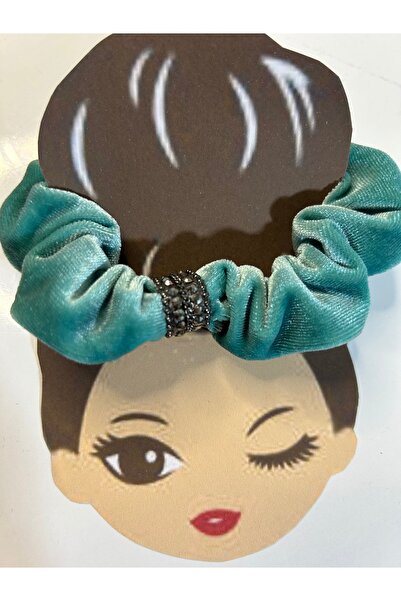 MADE BY PERİ Velvet Shiny Stone Detailed Rubber Hair Clip - Colorful Women's & Children's Hair Clip