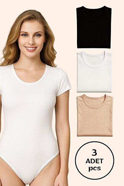 Altınay Women's Cotton Half Sleeve Snap Fastener Bodysuit (3 Pieces) - 90% Cotton (Li̇li̇ti̇m)