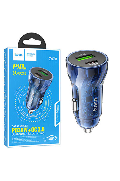Hoco Φορτιστής Αυτοκινήτου (Z47A), 30W, 1xUSB-C, 1xUSB-A, PD, QC 3.0 | Μπλε