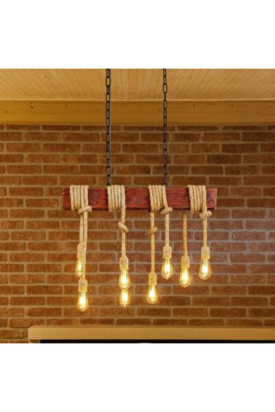 Generic Wooden Rope Pendant Light, Rustic Industrial (4/6/8 Bulbs)