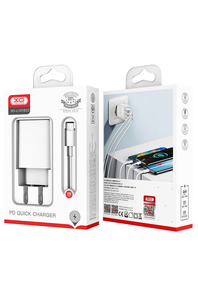 Xo Φορτιστής ρεύματος (L101) + Καλώδιο MicroUSB, 20W, 2xUSB-C, 1xUSB-A, PD, QC 3.0, Λευκό