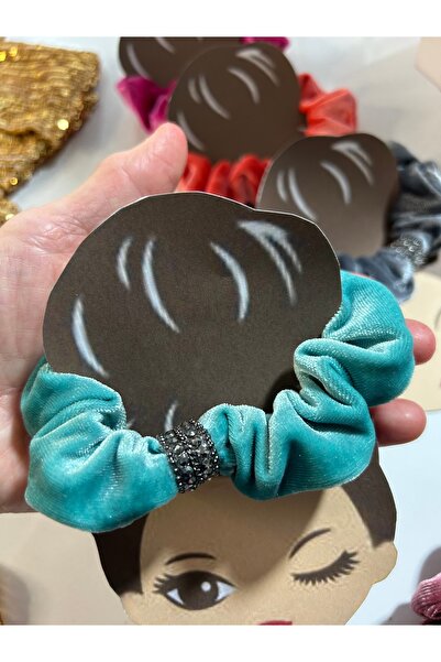 MADE BY PERİ Velvet Shiny Stone Detailed Rubber Hair Clip - Colorful Women's & Children's Hair Clip