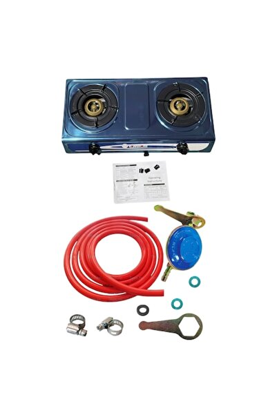 Campion Stainless Steel 2-Burner Camping Gas Stove Set with Hose, Clamps, Gauge, Quartz Ignition