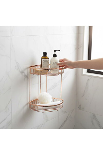 İSAOĞLU YAPI Copper Shampoo Holder Bronze Bathroom Shelf Rustproof Brass Material Rose Copper Bathroom Shelf