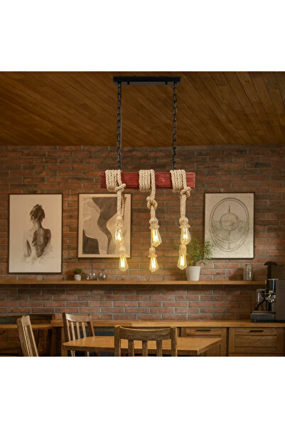 Generic Wooden Rope Pendant Light, Rustic Industrial (4/6/8 Bulbs)