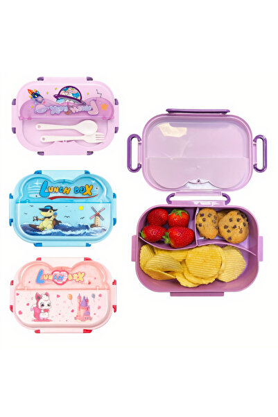 JML1 Cutii de prânz pentru copii 21x16x6cm, 3 compartimente cu lingură și fur...