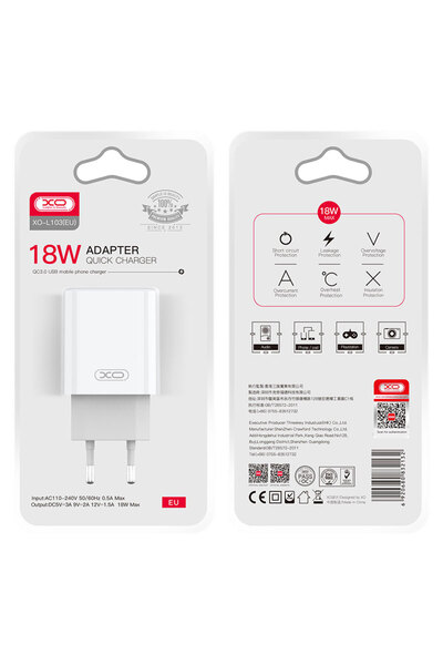 Xo Incarcator Retea (L103) , 18W, 1xUSB-A, QC 3.0, White