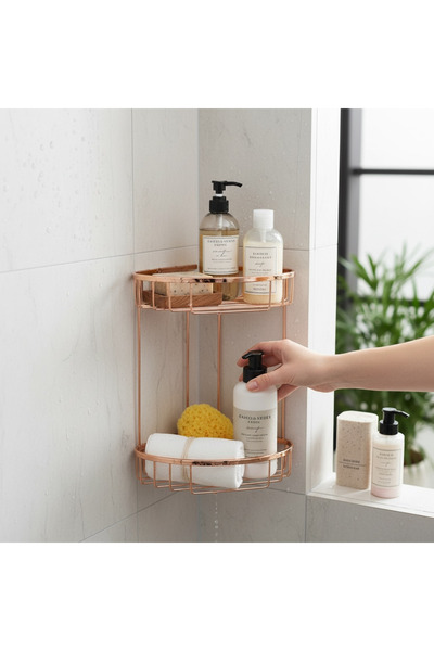 İSAOĞLU YAPI Copper Shampoo Holder Bronze Bathroom Shelf Rustproof Brass Material Rose Copper Bathroom Shelf