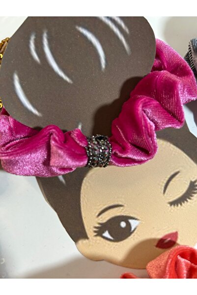 MADE BY PERİ Velvet Shiny Stone Detailed Rubber Hair Clip - Colorful Women's & Children's Hair Clip