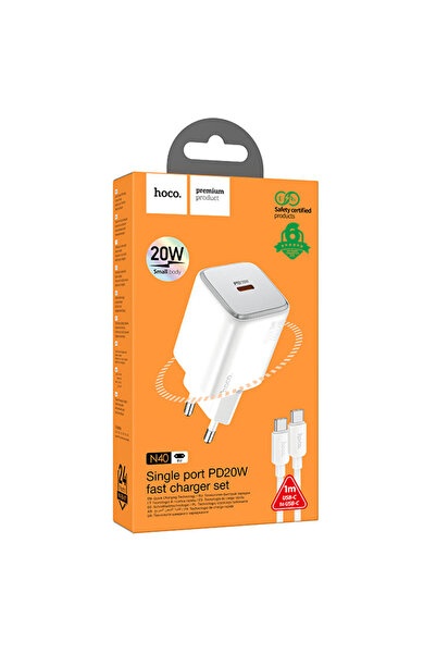 Hoco Incarcator Retea (N40) + Cablu USB-C, 20W, 1xUSB-C, PD, White