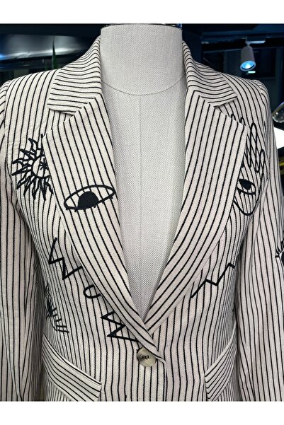 Forever Women's Embroidered Long Sleeve Cotton Special Design Blazer Jacket