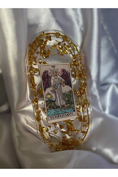Milo Art Temperance Denge Tarot Kartı Temalı Altın Varaklı Takı Tabağı Mum Al...
