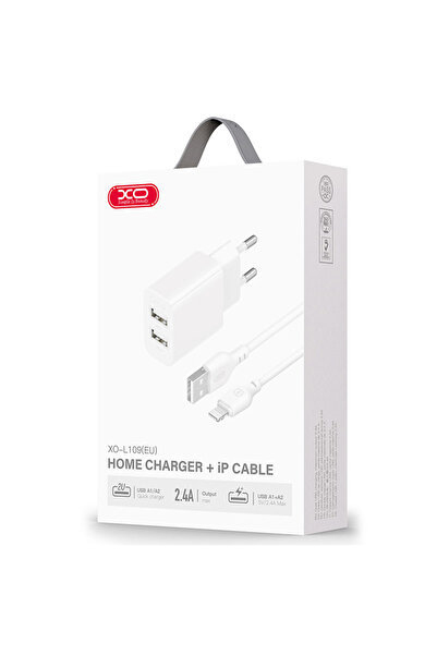 Xo Incarcator Retea (L109) + Cablu Lightning, 2.4A, 2xUSB-A, QC 3.0, White