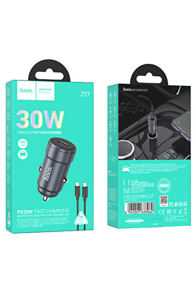 Hoco Incarcator Auto (Z57) + Cablu Lightning, 1m, PD30W, 1xUSB-C, Gray