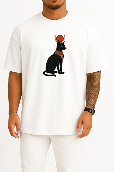 Bahriyeli Collection oversized Μπλουζάκι Unisex με αρχαία αιγυπτιακή γάτα με ...