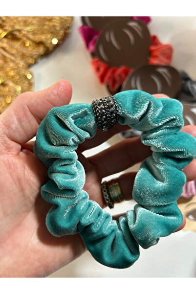 MADE BY PERİ Velvet Shiny Stone Detailed Rubber Hair Clip - Colorful Women's & Children's Hair Clip