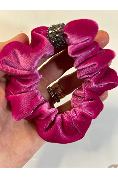 MADE BY PERİ Velvet Shiny Stone Detailed Rubber Hair Clip - Colorful Women's & Children's Hair Clip