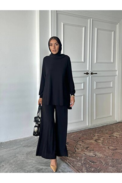 Genel Markalar Tesettür Piliseli Pantolon Tunik Sandy İkili Takım