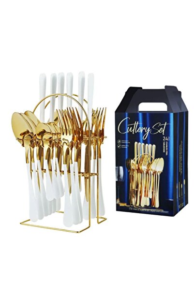 OEM 24-piece cutlery set with stand, stainless steel