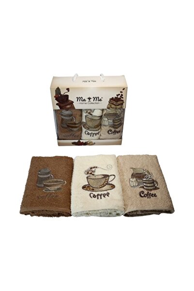 Kitchen Set of 3 Kitchen Towels, 100% Cotton, 30x50 cm, Coffee, Cotton Box