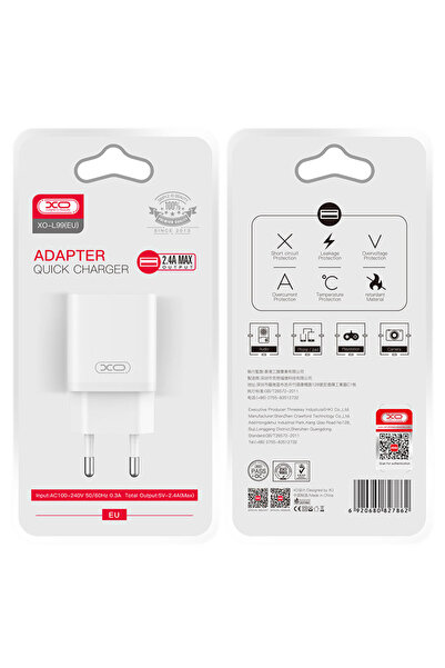 Xo Mains Charger (L99), 2.4A, 1xUSB-A, QC 3.0, White