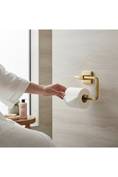 İSAOĞLU YAPI Matte Gold Open Toilet Roll Holder Modern Design Stainless Brushed Gold Paper Holder