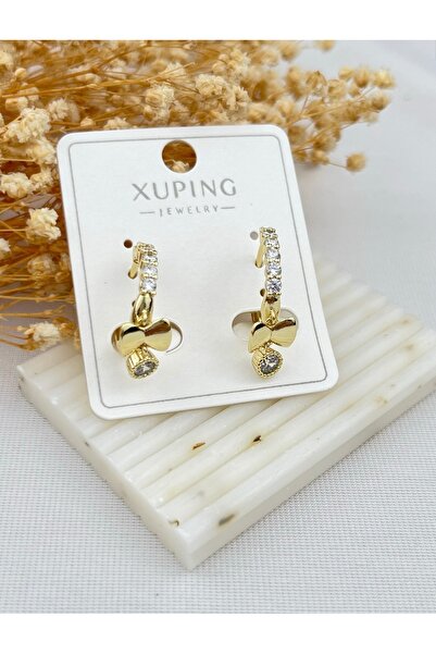 XUPING JEWELRY KUYUMCU SERİ 14K RENGİ ZİRKON TAŞLI FİYONK ÇELİK HALKA KÜPE
