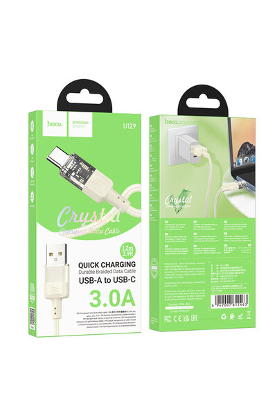 Hoco Cablu Date si Incarcare (U129), USB-A la USB-C, 18W, 3A, Crystal, 1.2m, ...