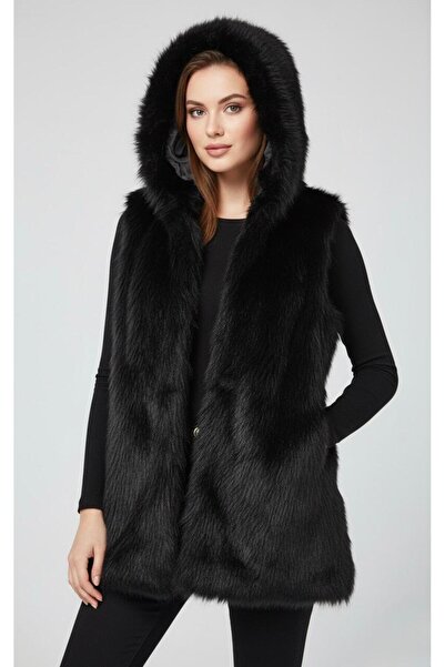 Rabiossa KADIN TÜYLÜ KAPŞONLU İTHAL KÜRK YELEK