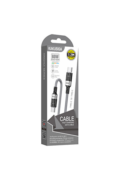 KAKUSİGA Cablu Date si Incarcare (KSC-696), USB-C, PD60W, QC3.0, 1.2m, Gray