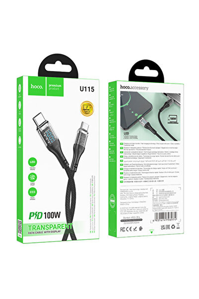 Hoco Cablu Date si Incarcare (U115), USB-C, PD100W, QC3.0, 1m, Black