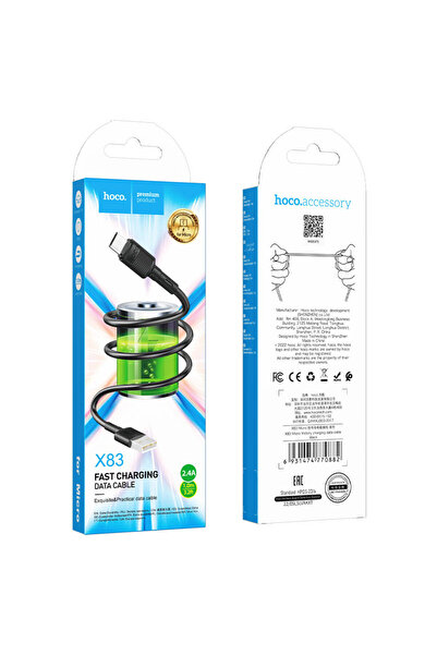 Hoco Data and Charging Cable (X83), USB-A to MicroUSB, 18W, 2.4A, 1m, Black