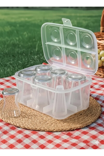 Urve Plastik 6 Bardak Kapasiteli Piknik Çay Bardağı Taşıma aparatı Kutusu Bardak Kutusu