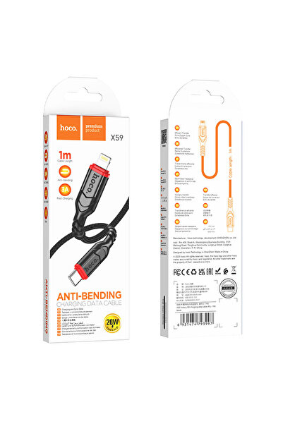 Hoco Cablu Date si Incarcare (X59), USB-C la Lightning, PD20W, QC3.0, Braided...