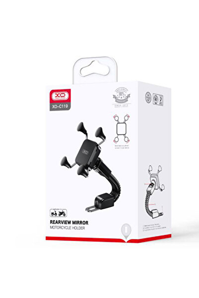 Xo Moto/Bike Holder (C119), with side clamps, Mirror mounting, MultiAngle, flexible arm, Black