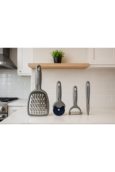 TOLMİN Store Dörtlü Mutfak Seti | Çift Taraflı Rende Soyacak Ve Pizza-Hamur Kesici Bıçak | Şef Pratik Yemek Seti