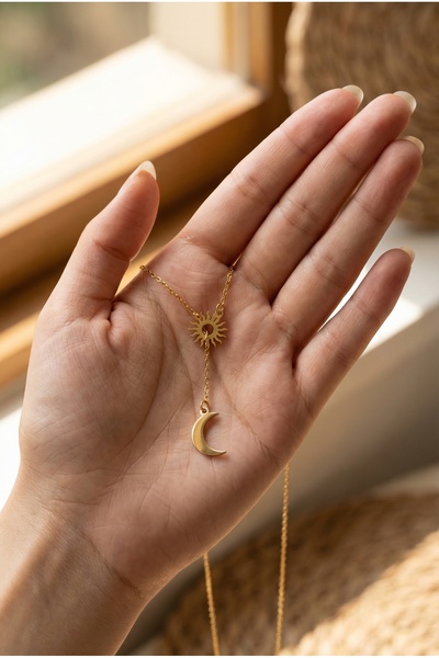 neshely jewelry 925 Ayar Gümüş Charmlı (Kolye Ucu) Hilal Ay ve Güneş Detaylı ...