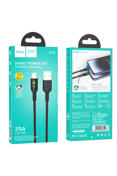 Hoco Cablu Date si Incarcare (U120), USB-A la Lightning, 2.4A, LED Power, 1.2...