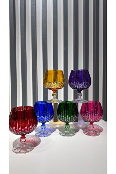 Vakıf home Bohemia Kristal El İşi Renkli Ayaklı Kahve Yanı Su Bardağı