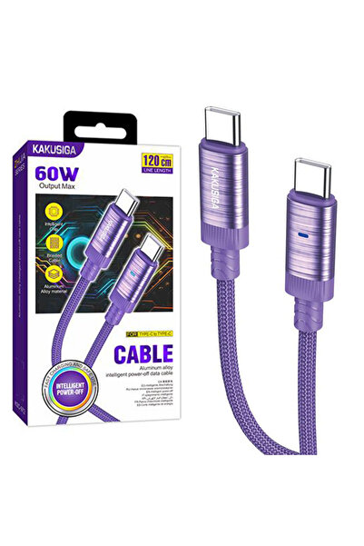 KAKUSİGA Data and Charging Cable (KSC-972), USB-C, PD60W, QC3.0, Smart On-Off, Braided, 1m, Purple