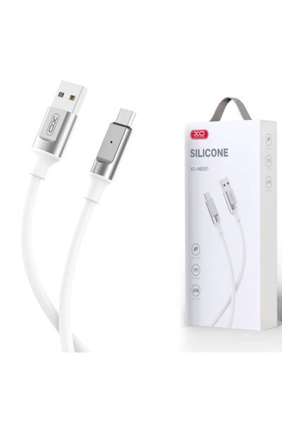 Xo Data and Charging Cable (NB251), USB-A to MicroUSB, 6A, Metallic, 1m, White
