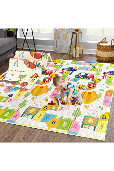 DELT Premium Katlanabilir Çift taraflı çocuk bebek Oyun Matı Harfler (150*200 CM*1 CM Kalınlık)- ÇANTALI